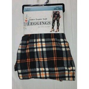 LILDY Women's SUPER SOFT POLYESTER/SPANDEX Leggings ORANGE/BLACK COLOR 2XL-3XL